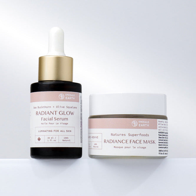 Skincare products including a serum and face mask on a white background