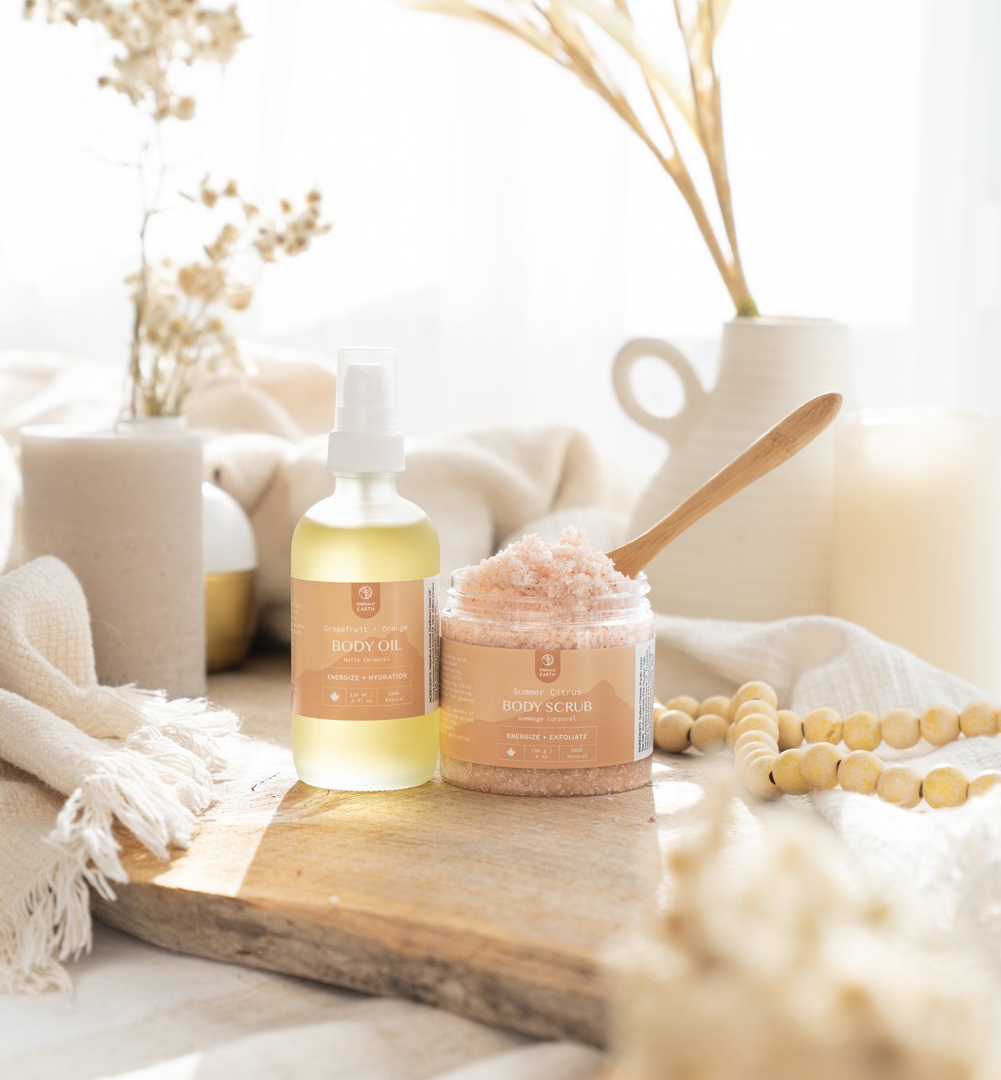 all natural body oil and salt scrub with an energizing citrus scent